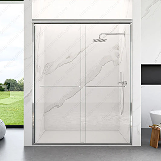 Double Sliding Bypass Sliding Shower Door with Tempered Glass Smooth Rollers Waterproof for Bathroom Semi-Frameless Enclosure