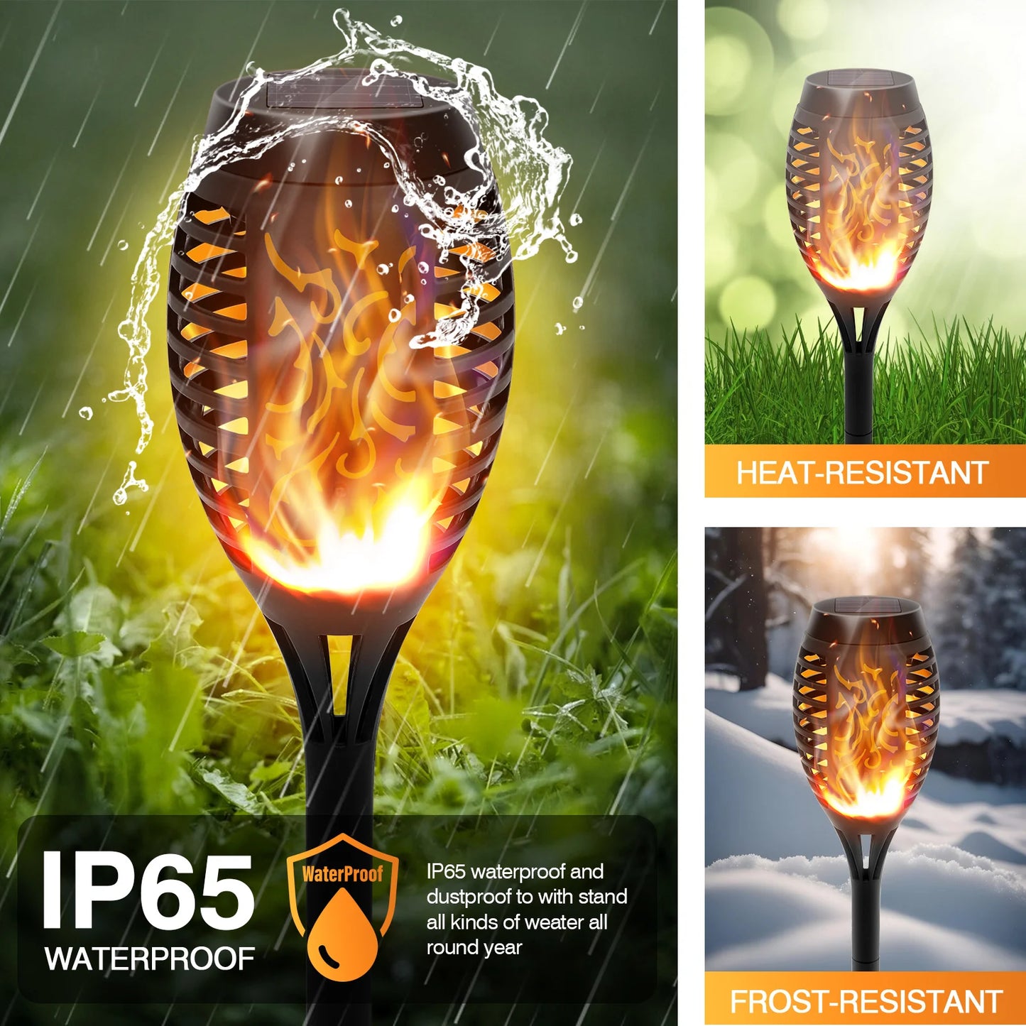 Solar Torch Lights With Flickering Flame Waterproof Outdoor Garden Path