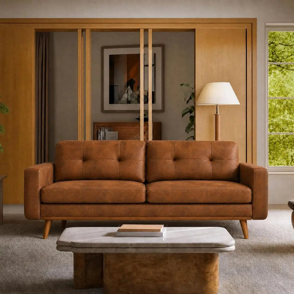 68 Genuine Leather Loveseat Sofa, Comfortable Couch for Living Room or Home Office (Brown, Loveseat, 65)